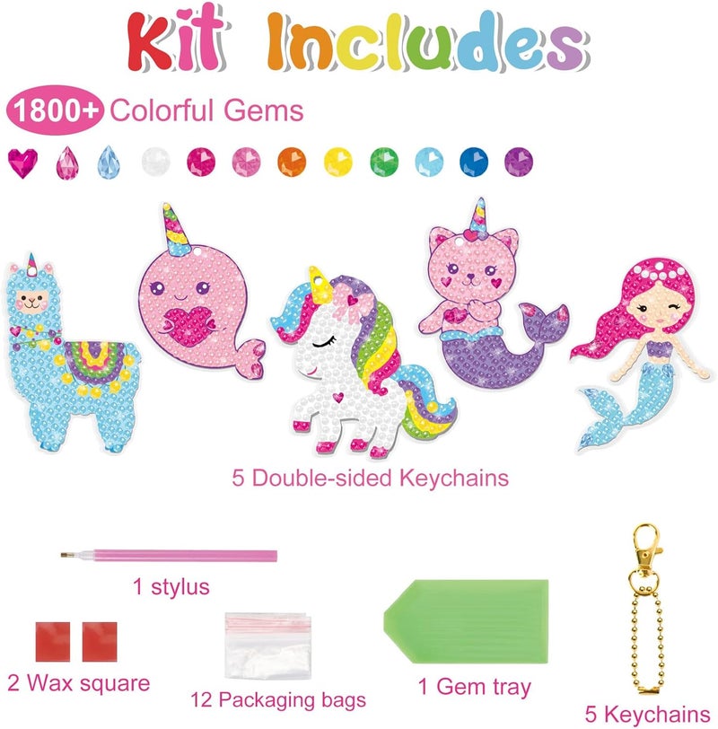 BANBBUR Arts and Crafts for Kids Ages 8-12,5PCS Double Sided Diamond Art Keychains,5D Gem Art for Kids Ages 4-8 Girls Birthday Gifts, BAKY5 - Image 3